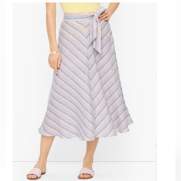 TALBOTS LINEN BLEND STRIPE SKIRT NEW size 14 petite - Picture 1 of 9